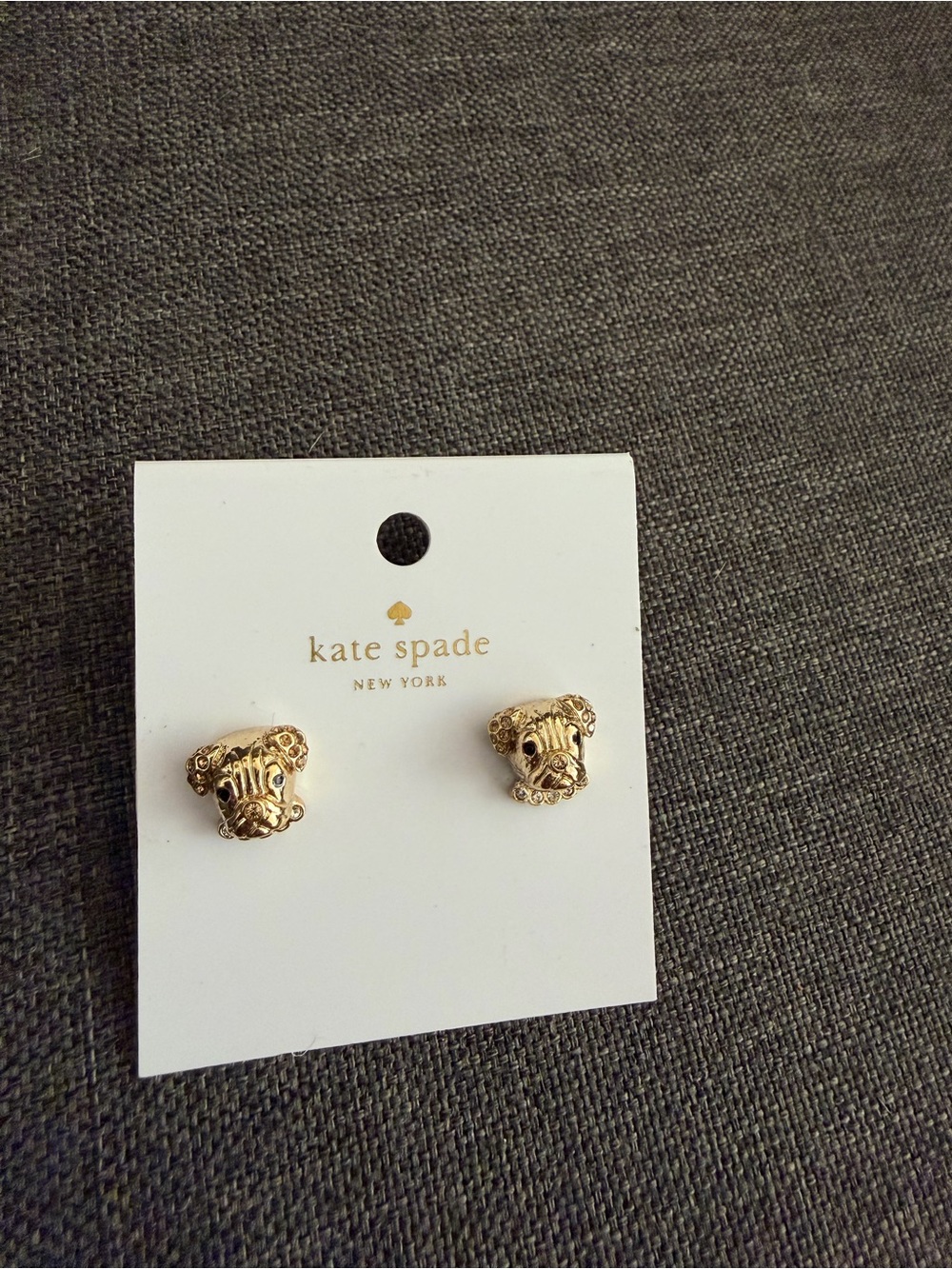 NWT Kate Spade Gold Dog Head Stud Earrings